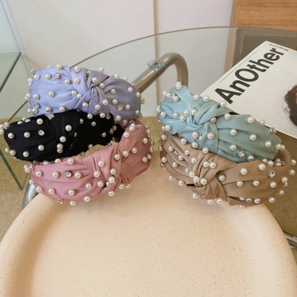 Accessories - Pearl Fabric Rhinestone Knotted Headband